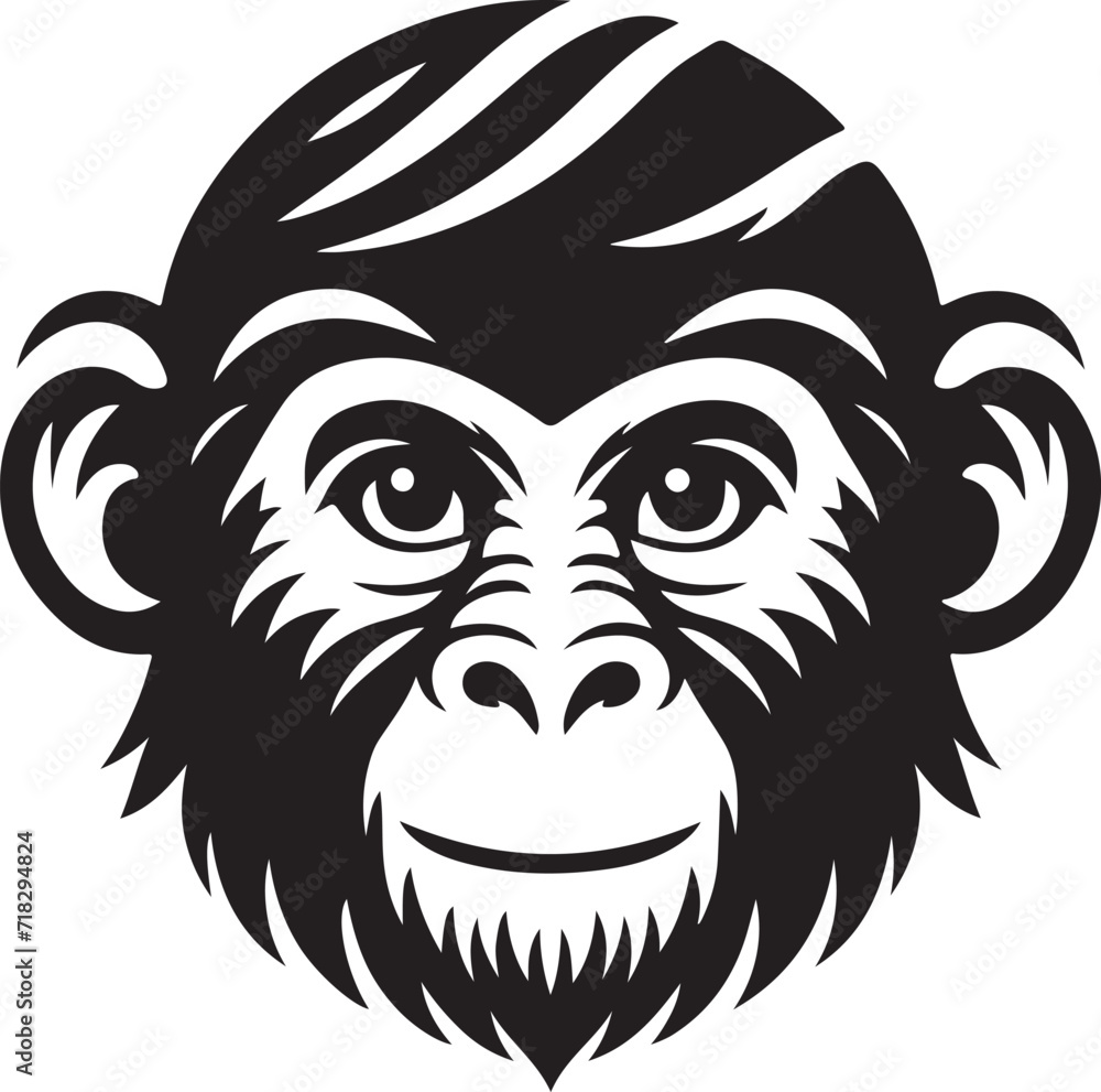 black and white monkey face vector illustration