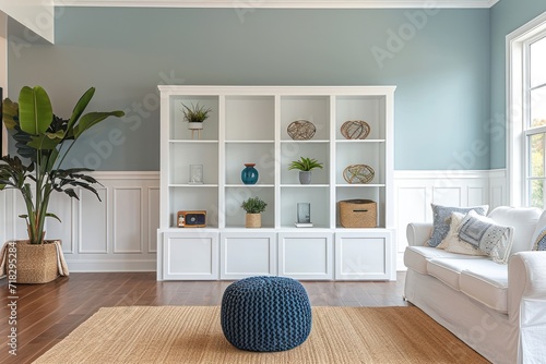 White cabinet in a living room