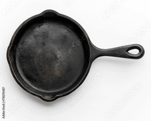 cast iron frying pan on white background