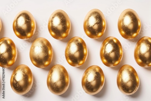 Easter: Pattern Of Golden Eggs On A White Background