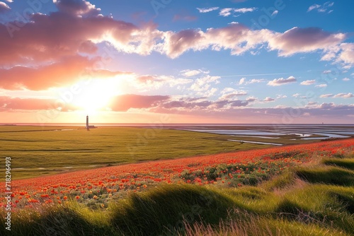   Schleswig-Holstein  Westerhever  Westerhever Salzwiesen reserve at sunset