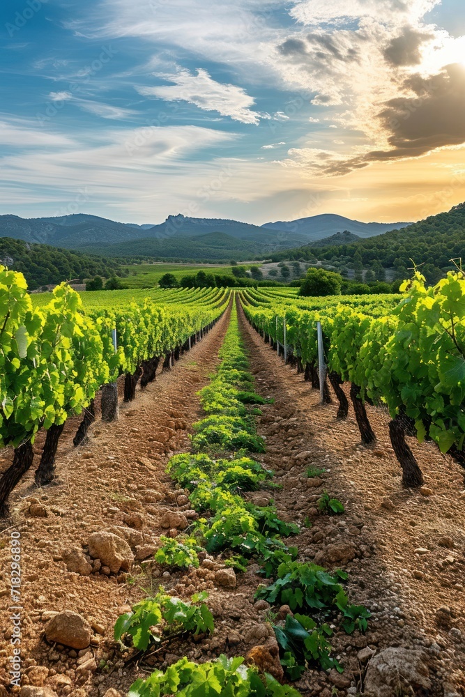 Vineyard in the wine region of the Penedes designation of origin in the province of Barcelona in Catalonia