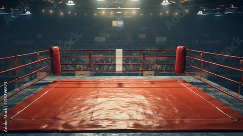 Empty Professional boxing ring. Concept of sports, competition, boxing match, professional arena, spotlight. © Jafree