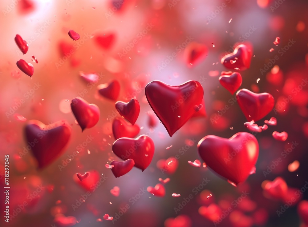 a bunch of red hearts floating in the air on a blurry background with a boke of red hearts floating in the air on a soft blurry background. a bunch of red hearts floating in the air on a blurry background with a boke of red hearts floating in the air on a soft blurry background.
