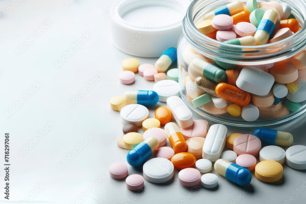 pills scattered and in jar isolated on white background. ai generative pills scattered and in jar isolated on white background. ai generative