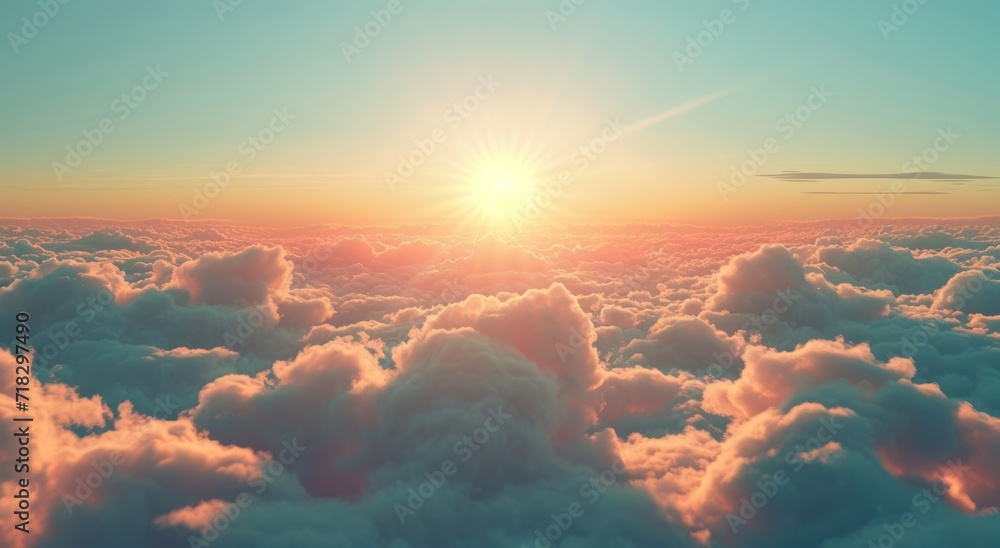  the sun shines brightly above the clouds in this view of a sky filled with fluffy, white, fluffy, fluffy, fluffy, fluffy, and fluffy clouds.