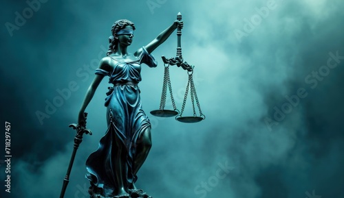  a statue of a lady justice holding a scale of justice in front of a dark blue sky with clouds and clouds behind it is the statue of a lady justice holding a sword.