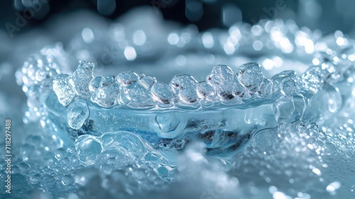  a close up of a toothbrush with water droplets on the surface of the toothpaste and water droplets on the surface of the surface of the toothpaste.