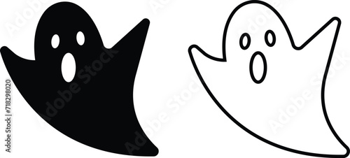 Ghost spooky character icon set isolated on transparent Background. Ghost flat line vector collection Emotion Variation. Creepy horror images. Doodle cute ghosts Halloween. Scary ghostly monsters.