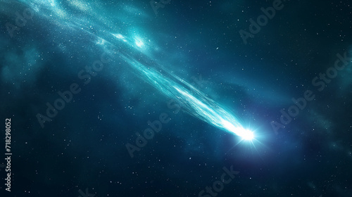 Super Bright Comet at Night, A comet, an asteroid, a meteorite falls to the ground against a starry sky. Attack of the meteorite. Meteor Rain. Kameta tail. End of the world. Astranomy photo