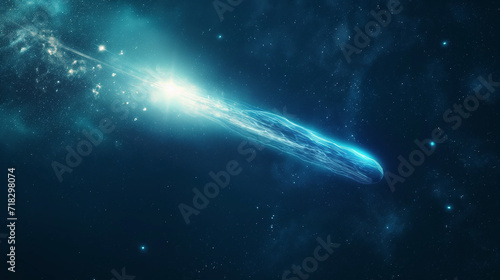 Super Bright Comet at Night, A comet, an asteroid, a meteorite falls to the ground against a starry sky. Attack of the meteorite. Meteor Rain. Kameta tail. End of the world. Astranomy photo