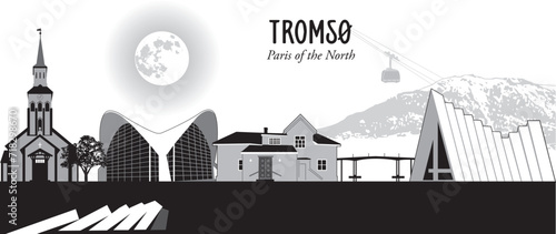 Vector illustration of the cityscape skyline of Tromsø, Norway photo