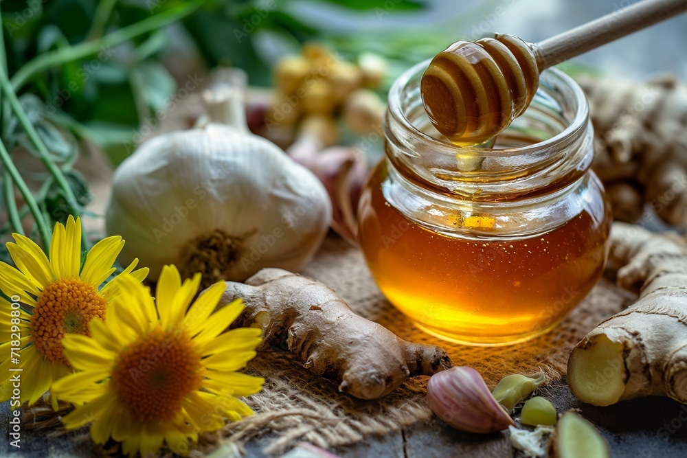 Close-Up of Honey and Natural Remedies Close-Up of Honey and Natural Remedies