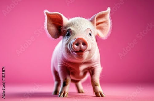 National Pig Day in the USA, little pig, pink background © Svetlana Leuto