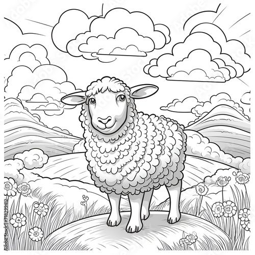 Beautiful Sheep Coloring Page, Perfect Design For your Project and Creations, Ai Generative