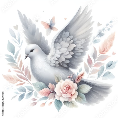 pigeon bird watercolor paint for card decor © Oleksiy