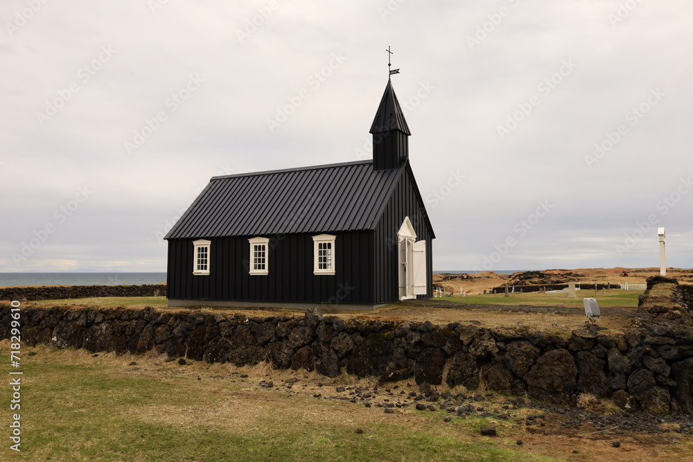 The Búðakirkja located on the south coast of Iceland's Snæfellsnes peninsula