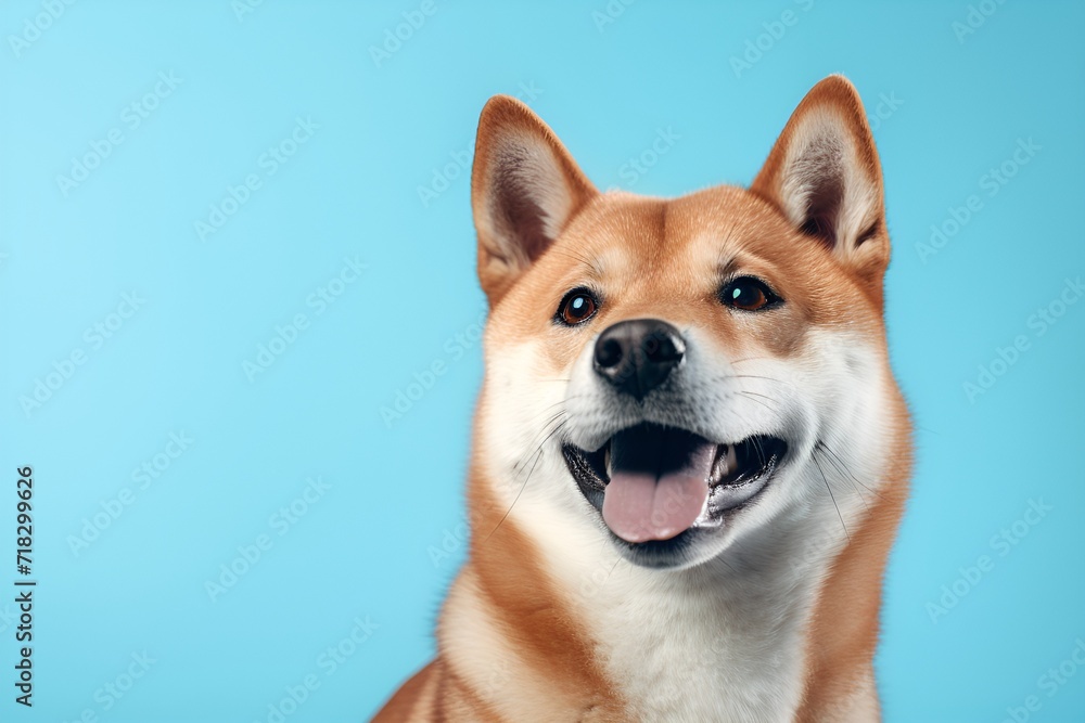 Cute shiba inu dog on blue background.