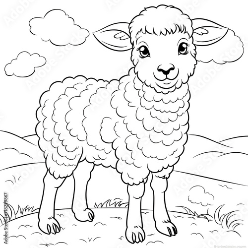 Beautiful Sheep Coloring Page, Perfect Design For your Project and Creations, Ai Generative