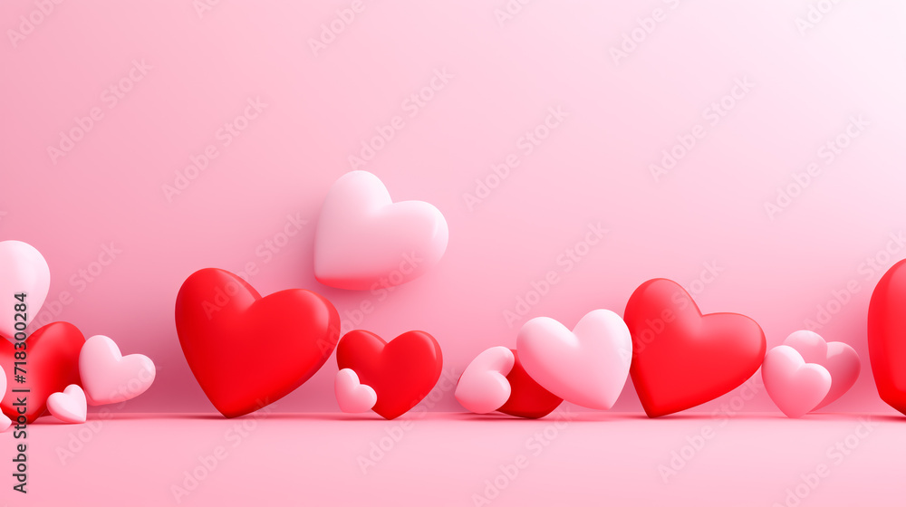 Poster or banner with realistic 3d hearts, symbol of love and st. Valentine's day