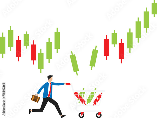 Successful traders buy when prices fall. Buy stocks when they fall in price. Profitable strategy in down market. Profit from market collapse concept
