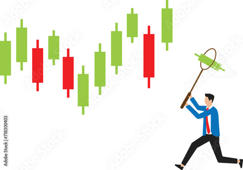 Profit in Bear market and Buy gradually when the stock price decreases. Profit from shrinking stocks Investors or business people chasing after buying stock candlesticks concept
