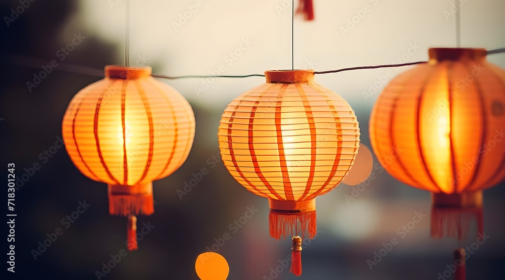 Paper lanterns for Chinese new year festival, vintage filter effect.