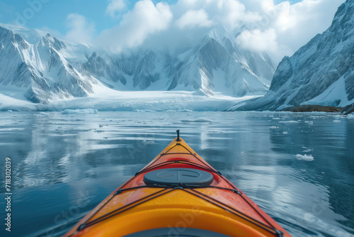 kayaking on a sea kayak against the backdrop of arctic shores