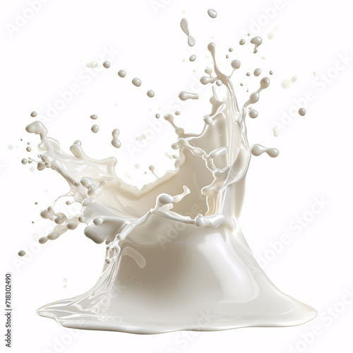 Splash of milk, cream, paint on white background with full depth of field and deep focus fusion