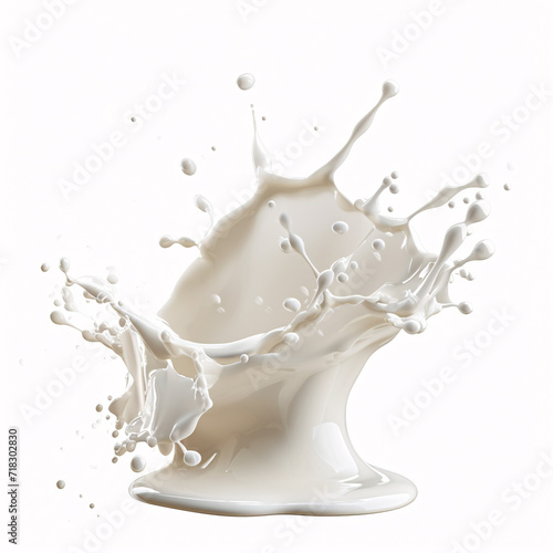Splash of milk, cream, paint on white background with full depth of field and deep focus fusion