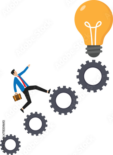 Businessmen working together to create ideas, glowing light bulb pops up ideas, symbol of creativity, creative ideas concept
