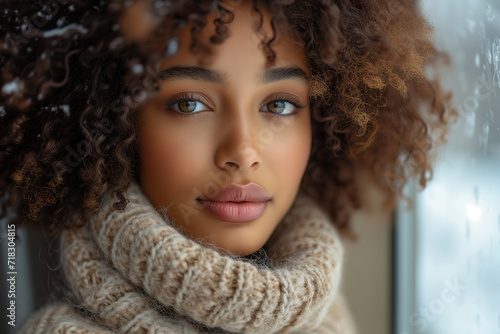 Wallpaper Mural African American young woman with curly hair in warm clothes Torontodigital.ca