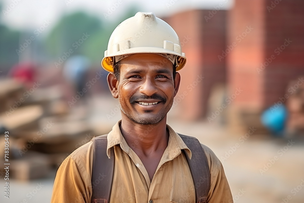indian worker man in helmet in a building construction indian worker man in helmet in a building construction