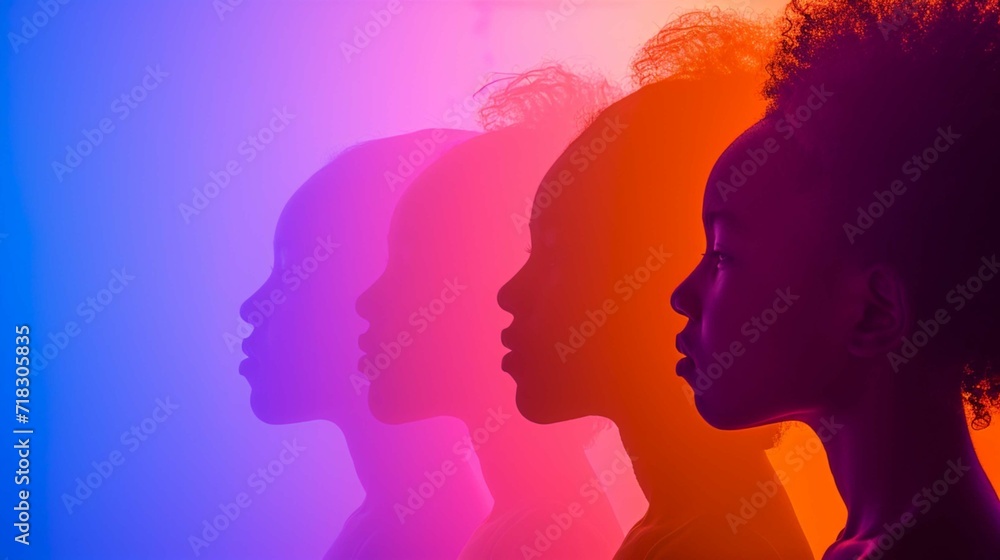 cross cultural, racial equality, multi ethical, diversity children and teenagers. Head face silhouette in profile. Concept of study education and learning. Kindergarten or elementary school education
