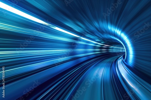 Blue Wave of Futuristic Energy: Abstract Tunnel Design with Bright Glowing Lines and Nighttime Illumination