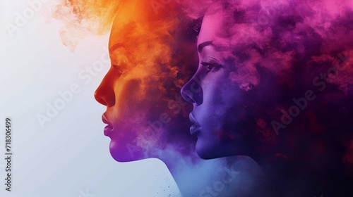 diversity abstract women face silhouette illustration. powerful diverse woman social network  community  communication and exchanging business ideas and knowledge. generative ai