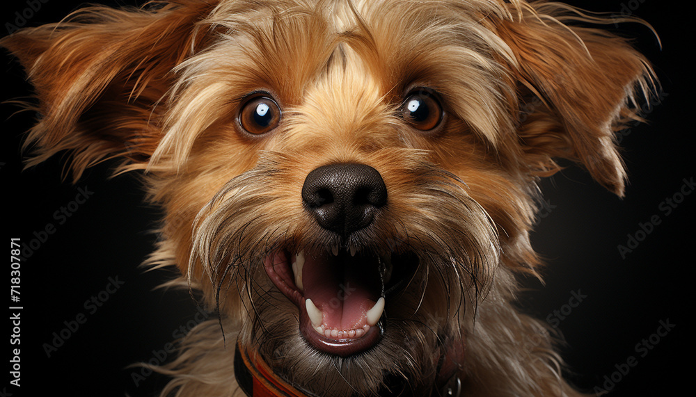 Naklejka premium Cute puppy sitting, looking at camera, fluffy fur generated by AI