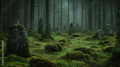 Mossy Forest, A Serene Landscape of Trees