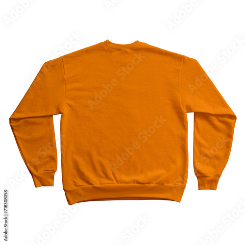 Blank Long Sleeve Sweatshirt Color Orange Back View Template Mockup on Transparent Background