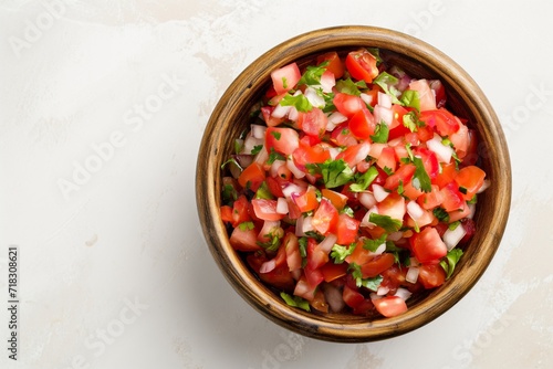 Small Bowl of  Homemade Mexican Pico de Gallo sauce,  with tomatoes, peppers, jalapenos and red onions