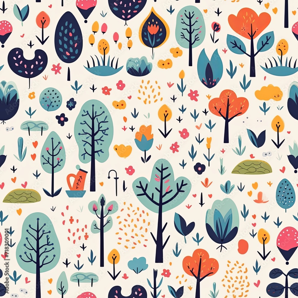 Spring seamless pattern tile in flat illustration design Spring seamless pattern tile in flat illustration design