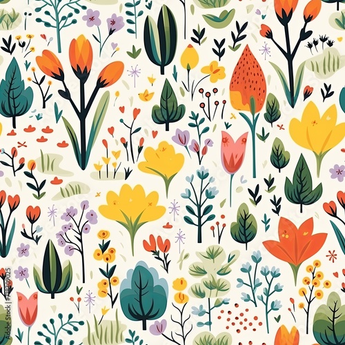 Spring seamless pattern tile in flat illustration design