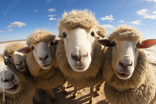 Flock of sheeps in the sand dunes of the desert