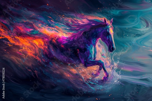 A fiery masterpiece of a majestic horse, captured in a dynamic painting that ignites passion and showcases the power and beauty of art photo