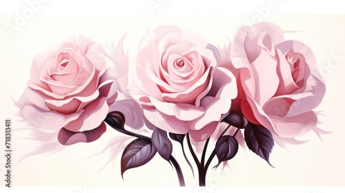  three pink roses on a white background with a pink background with a white background and a pink background with three pink roses on a white background.