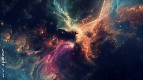 Colorful space galaxy cloud nebula. Stary night cosmos. Universe science astronomy. Supernova background wallpaper © StellaPattaya