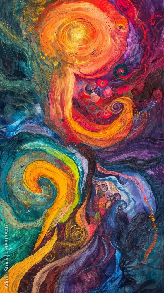 Vibrant and Dynamic Painting of a Colorful