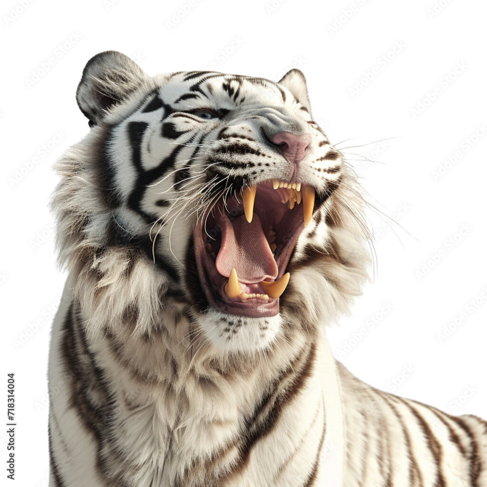 Fototapeta premium White tiger roaring on transparent background