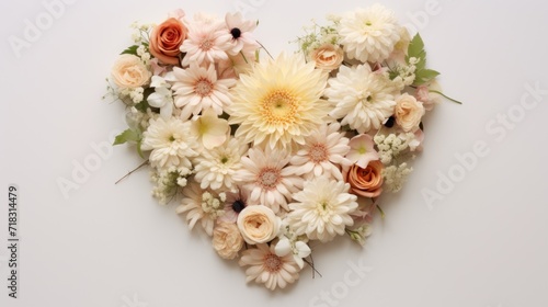  a heart - shaped arrangement of flowers arranged in a heart - shaped arrangement on a white background with room for text.