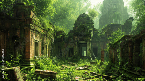 Abandoned Building Ruins in Dense Jungle Brought